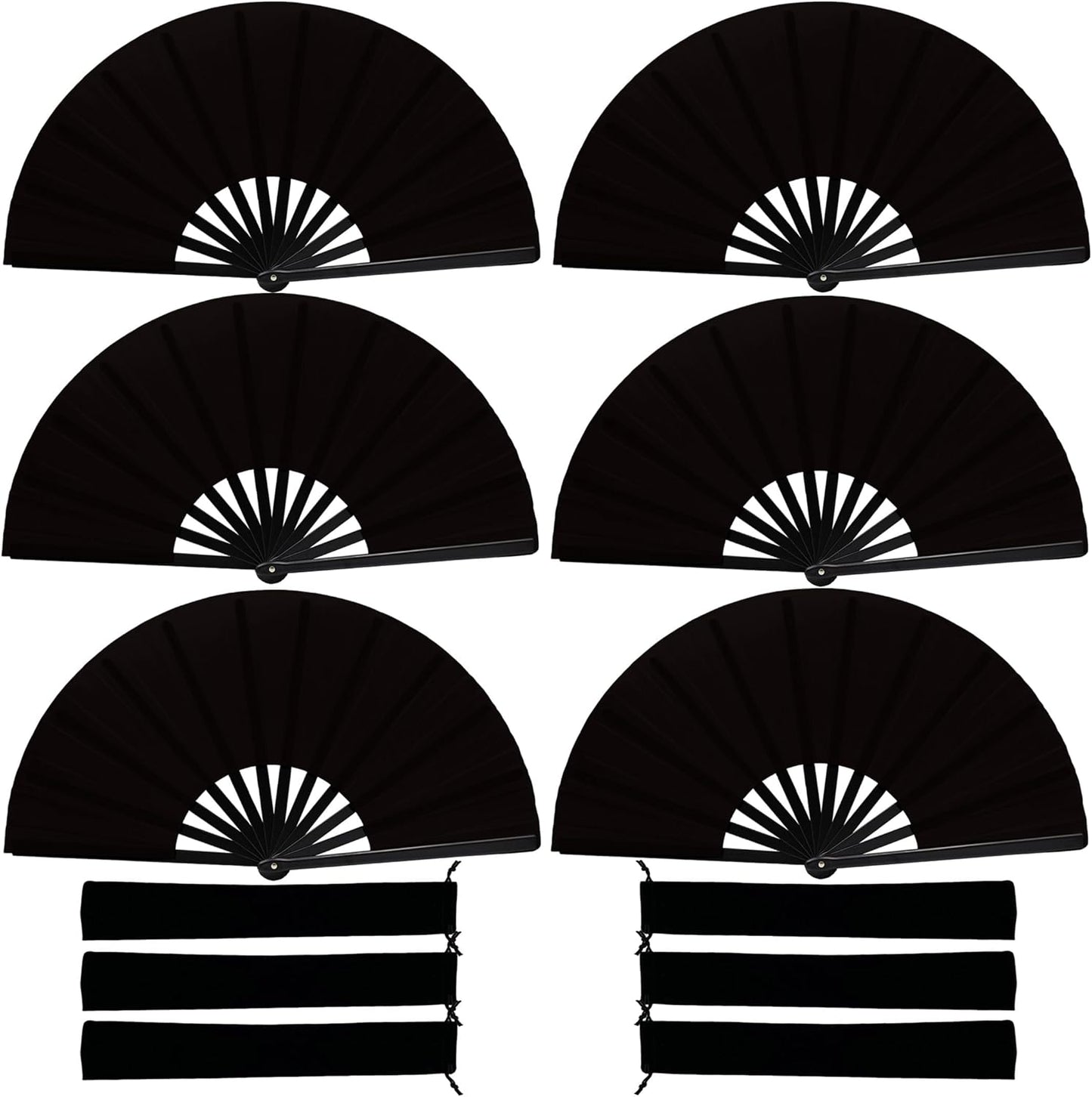 13inch Large Rave Fan Popping Clacking Fans for Line Dancing,Hand Fans for Women Foldable,Boots on The Ground Fan,Portable for Outdoor,Wedding,Party,Decoration (6pcs Black)