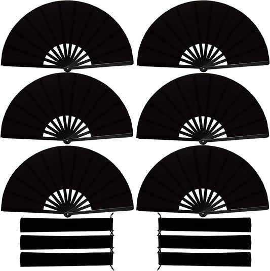 13inch Large Rave Fan Popping Clacking Fans for Line Dancing,Hand Fans for Women Foldable,Boots on The Ground Fan,Portable for Outdoor,Wedding,Party,Decoration (6pcs Black)