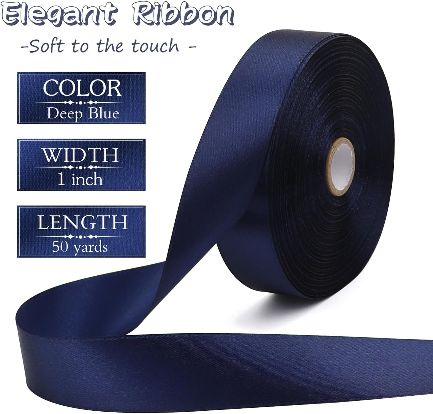 Deep Blue Solid Satin Ribbon 1 Inch 50 Yards Solid Polyester Fabric Ribbon for Gift Wrapping Wedding Christmas Baby Shower Birthday Party Decoration Handmade Immortal Flower Craft