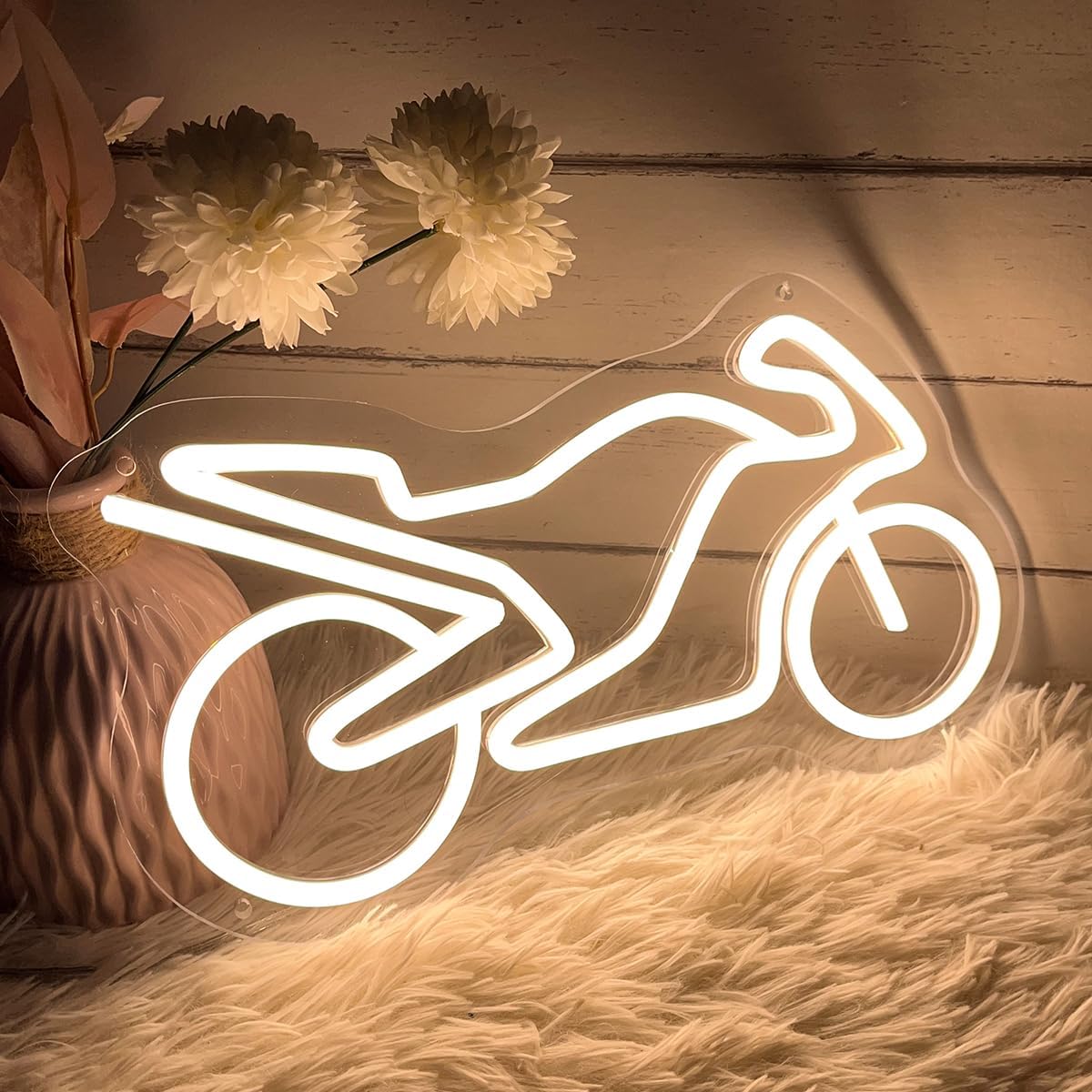Motorcycle Neon Sign For Spa Beauty Room Nail Brows Lashed Salon Studio LED Wall Art Decor For Business Stores Logo Barber Shops Led Word Indoor Custom Neon Lights 5V USB Powered Warm White 35×20.5 CM