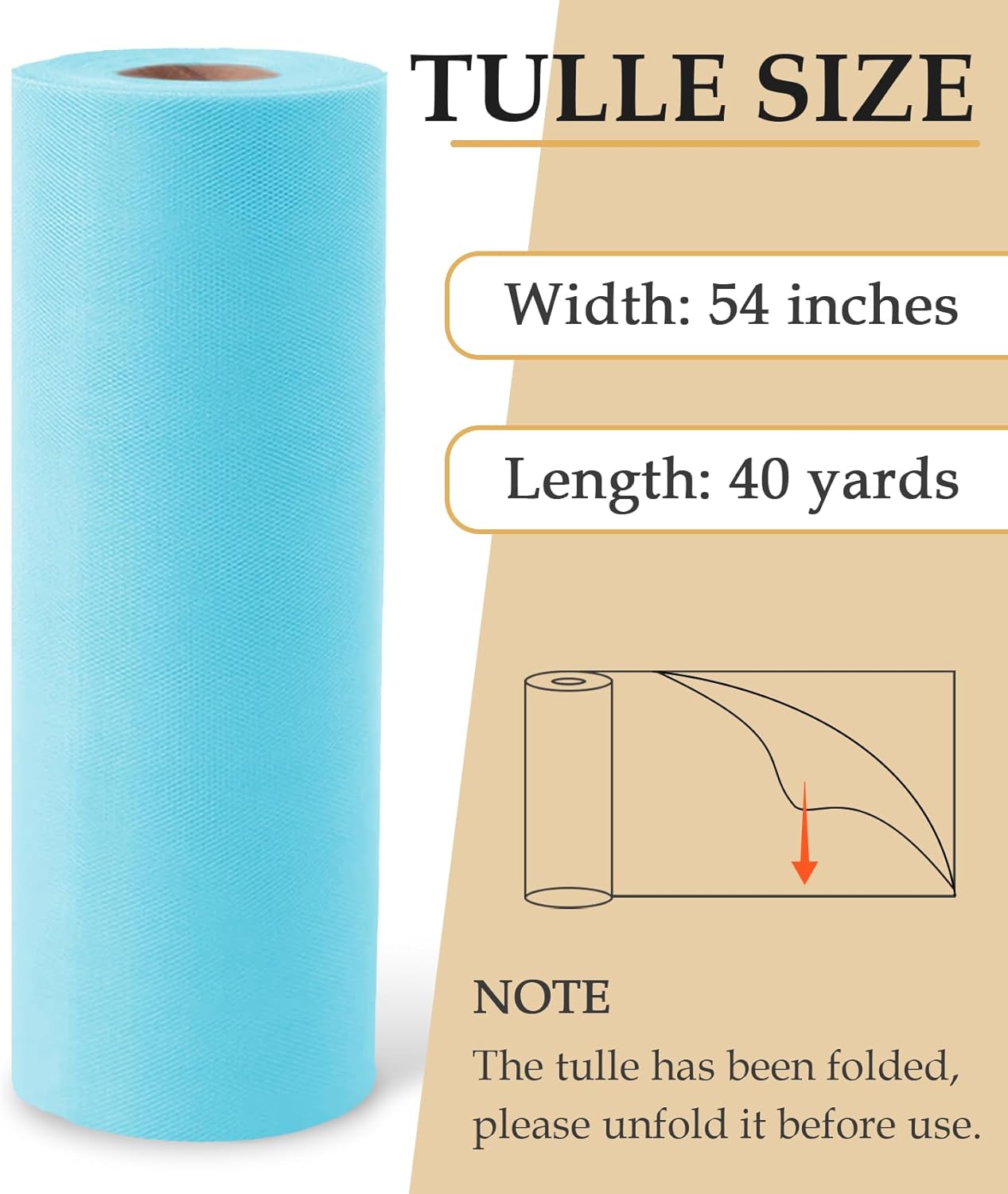 Baby Blue Tulle Fabric Roll, 54" x 40 Yards (120FT) Tulle for Wedding Decoration DIY Tutu Party Backdrop Baby Shower Table Skirts Gift Wrapping