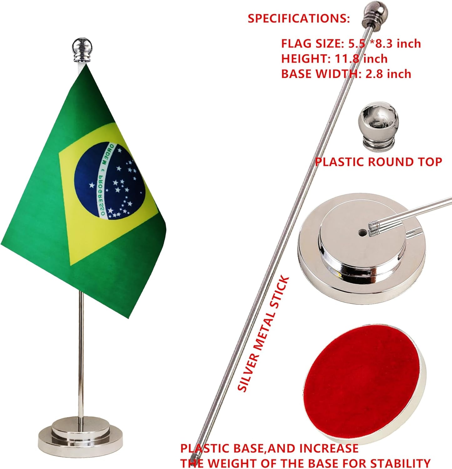 Brazil Brazilian Deluxe Desk Flag Set Small Mini Miniature Brazil Brazilian Table Desktop Flags,Festival Events Celebration,Office Decoration-2 Pack