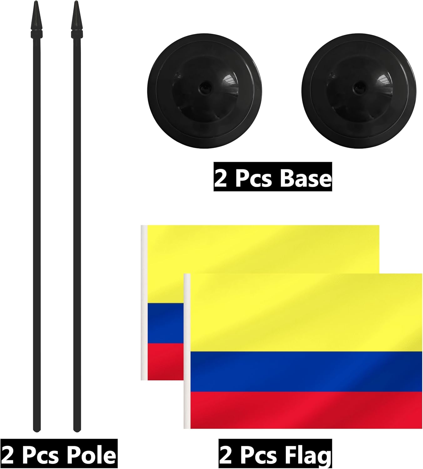 2 Pack Colombia Desk Flag Set, Colombian Desktop Small Miniature Table Office Flag with 12" Black Pole and Black Base, Offices, Classroom, Home, Festival Decoration (Colombia)