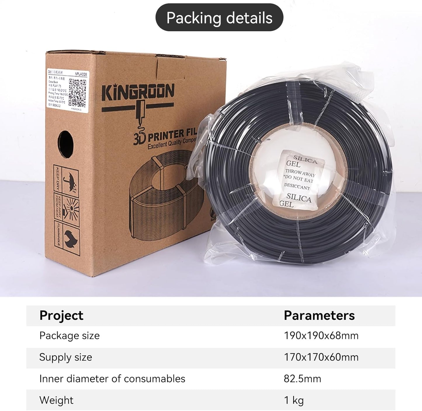 Kingroon PLA Filament 1.75mm Without Tray 3D Printer Filament 1kg PLA Filament Dimensional Accuracy +/- 0.02mm,Fit Most FDM Printer,White