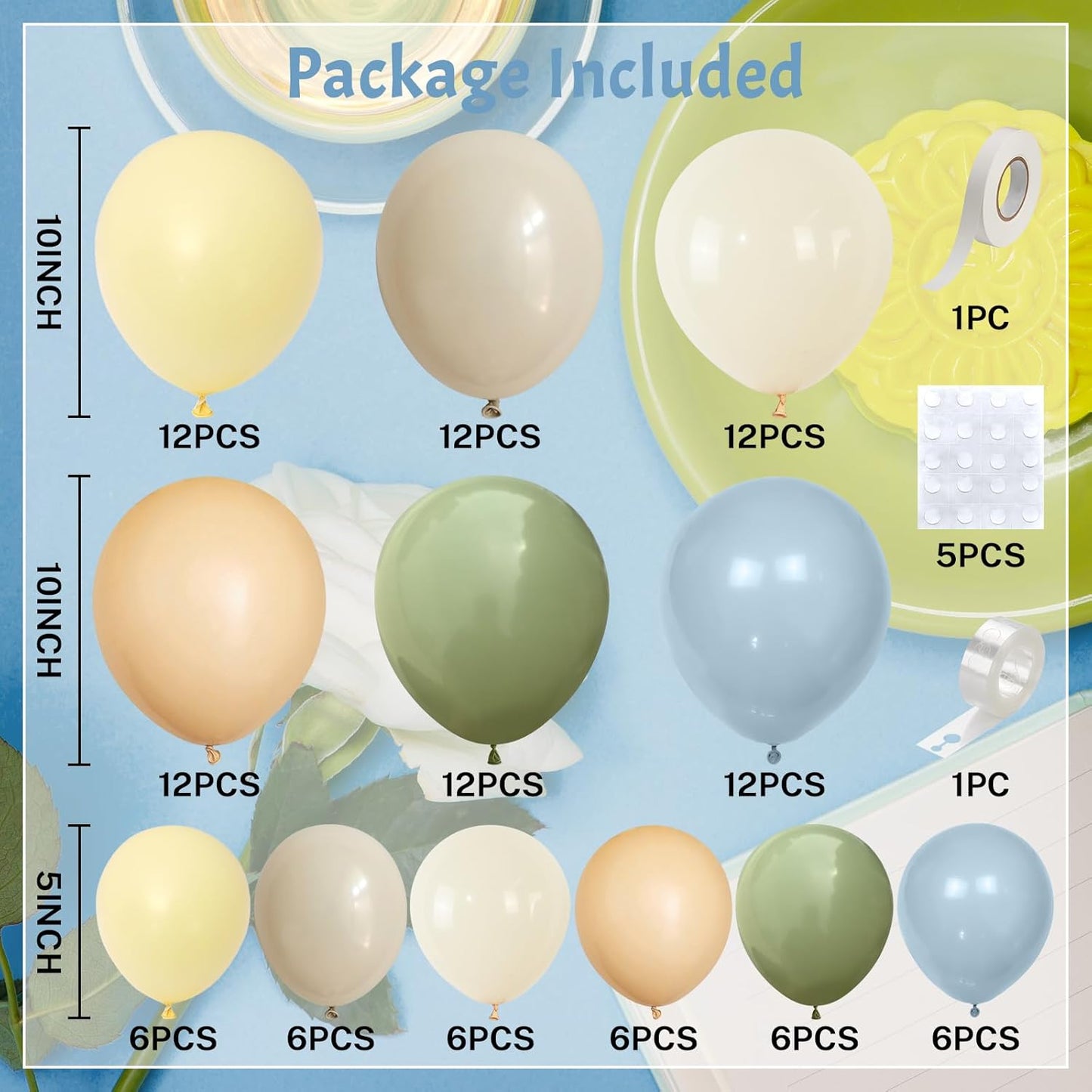 Blue and Green Balloon Arch Kit 115Pcs Dusty Blue Sage Green Balloons Garland Slate Yellow Cream Nude Beige White Sand Birthday Party Balloons for Boys Bear Bee Honeycomb Baby Shower Decorations