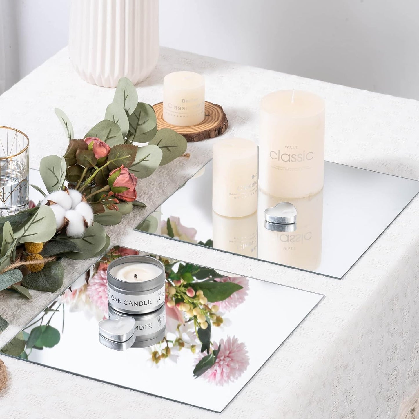 VASUHOME 12" Square Mirrors Candle Plate for Table Centerpieces, Set of 12, 2 mm Thick, Mirror Tiles for Wall, Table Wedding Centerpieces, Party Decor and Crafts