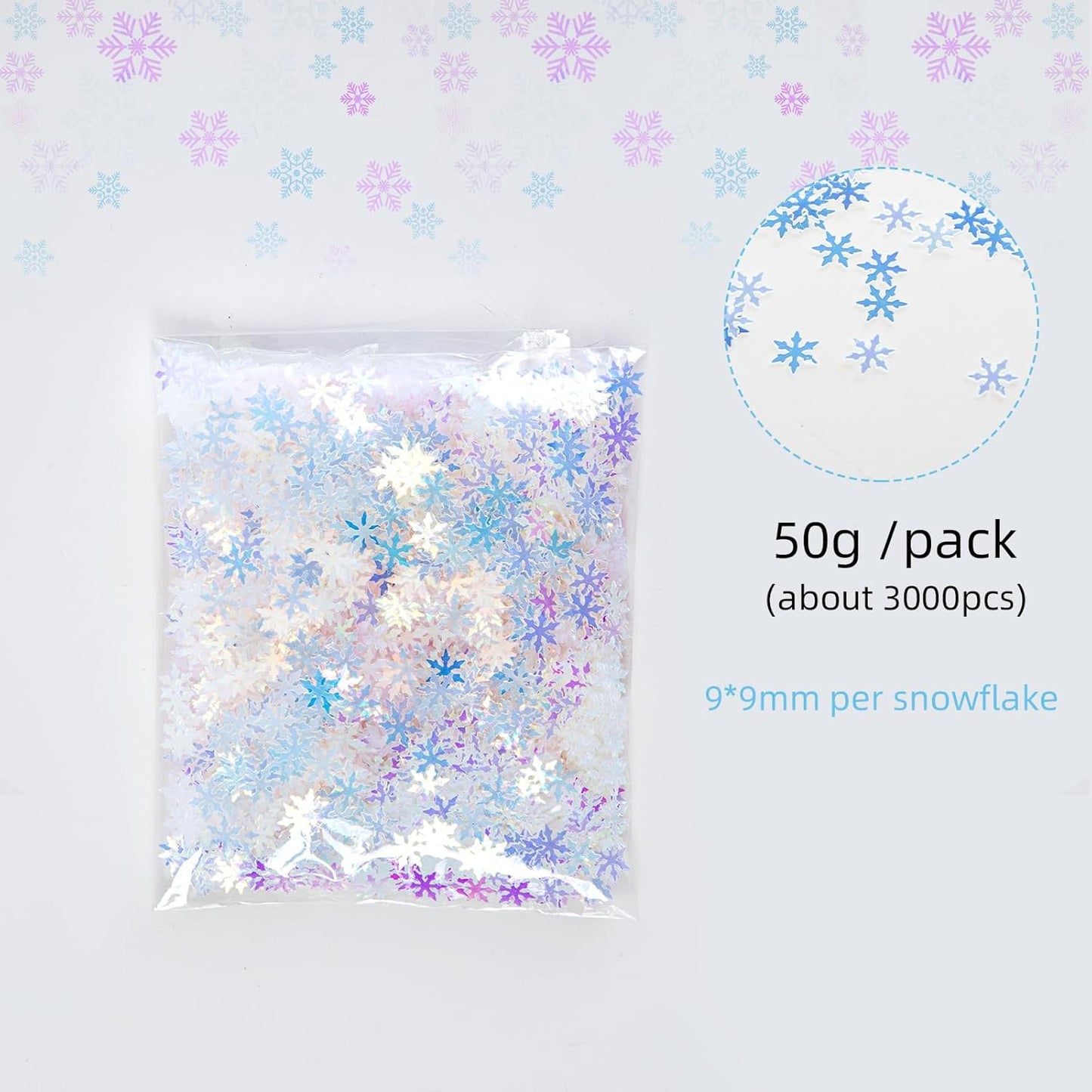 2000pcs/50g Christmas Snowflakes Confetti Decorations,Iridescent Snowflake Table Confetti Glitter Snowflake Sequins for Winter Wonderland Party Home Decoration