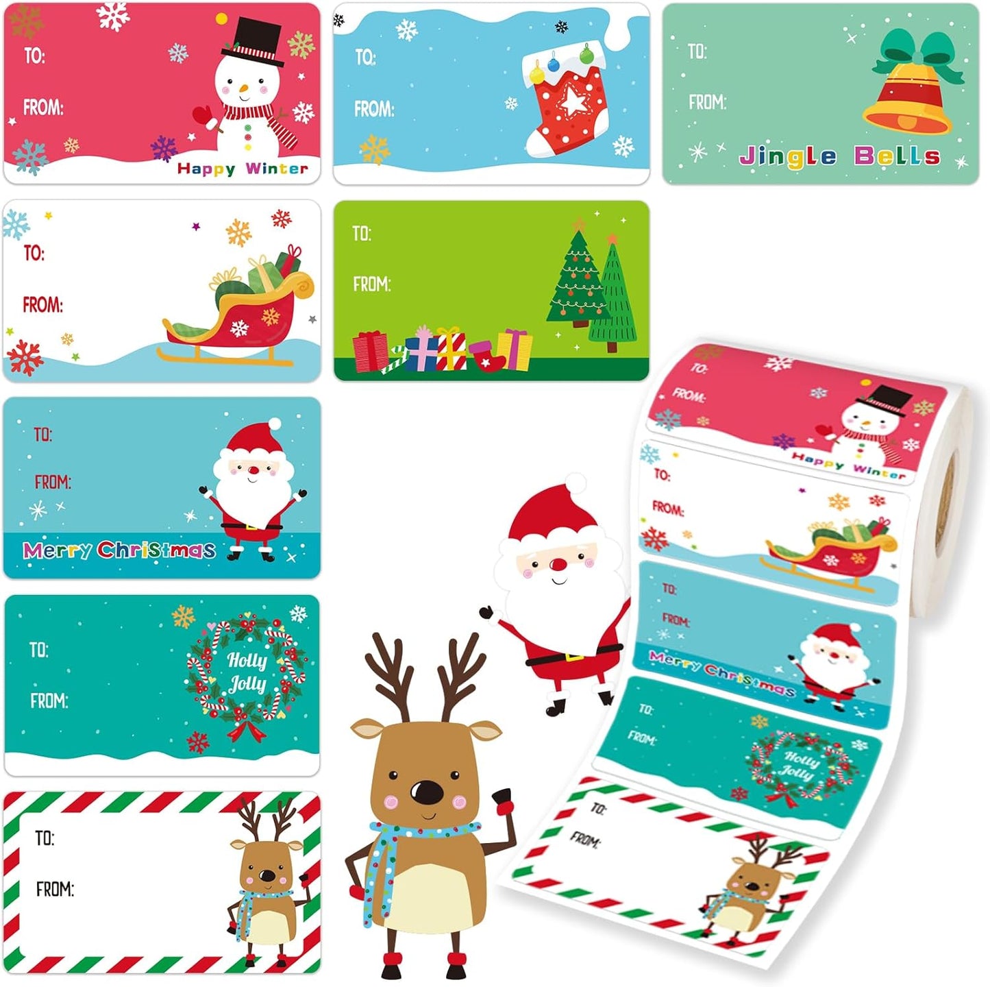 500 PCS Tags - Santa Claus Stickers, Self-Adhesive Cartoon Christmas Tags for Festival & Holiday Decor