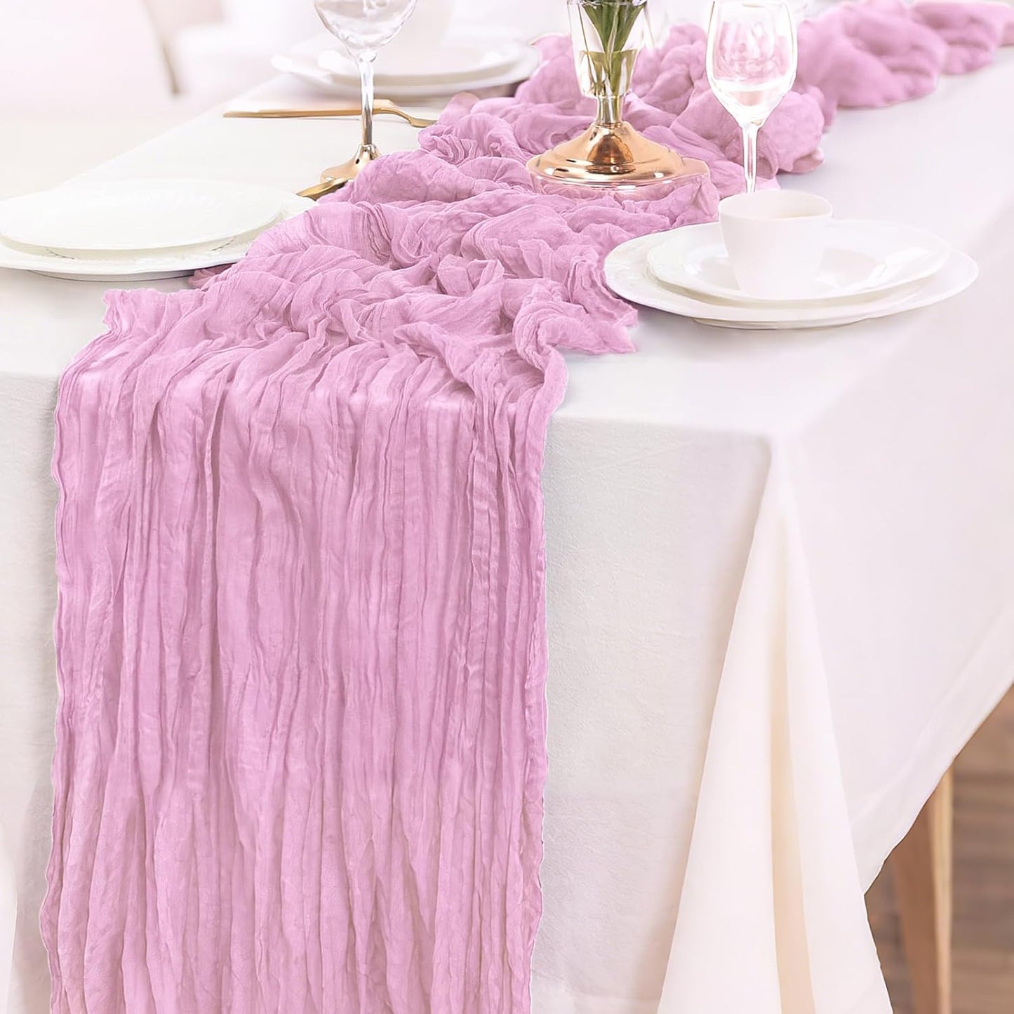 1-Pack Pink Cheesecloth Table Runners – 10FT (35x120 Inch) Boho Rustic Gauze Fabric Cheese Cloth Table Runner for Weddings, Baby Showers, Bridal Shower, Farmhouse & Birthday Party Decor