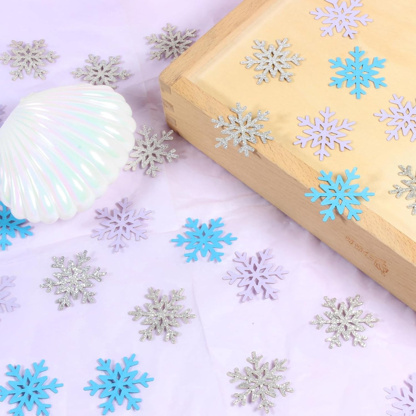 200PC Winter Wonderland Birthday Decorations Silver Blue Purple Snowflake Confetti Christmas Holiday Baby Shower Party Table Decoration Supplies