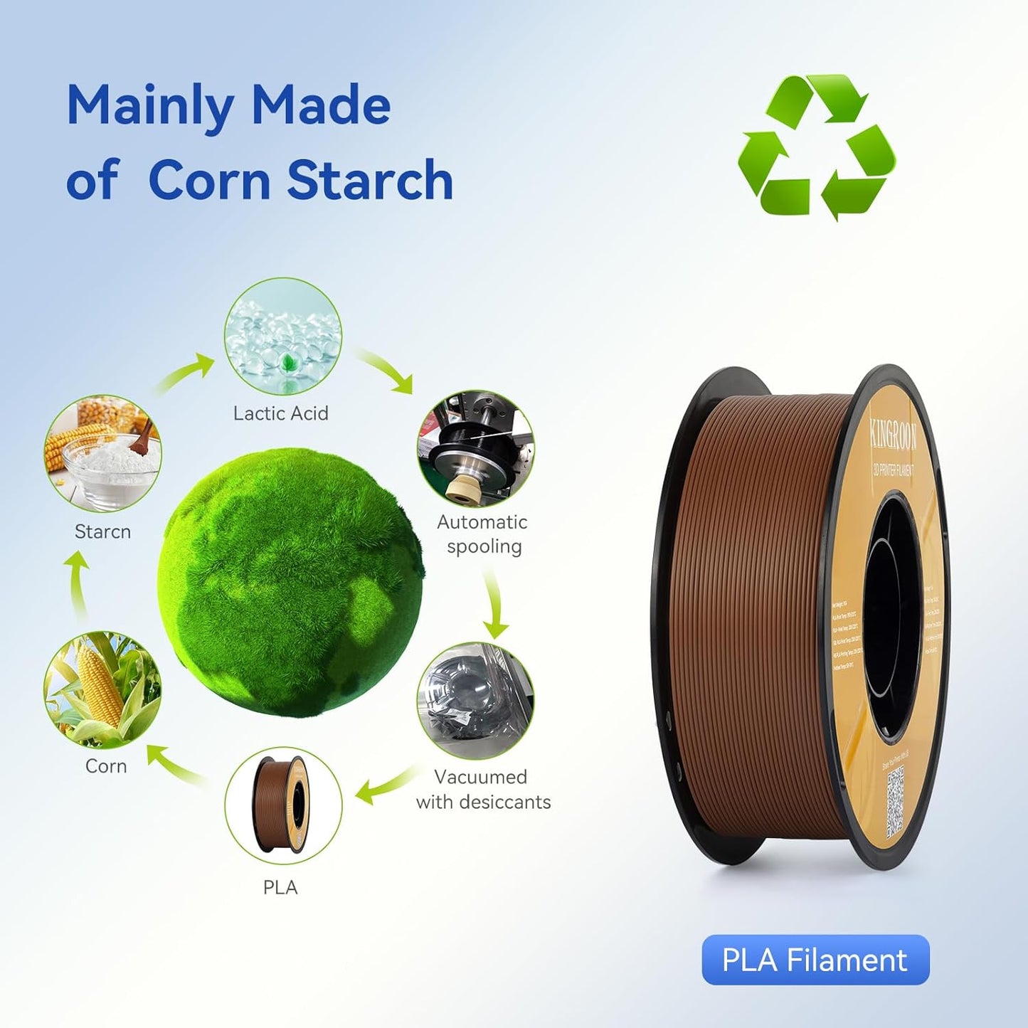 Kingroon PLA Filament 1.75mm 3D Printer Filament Brown Pla Filament 1kg Filament Dimensional Accuracy +/- 0.02mm, Fit Most FDM Printer, Brown-Coffee