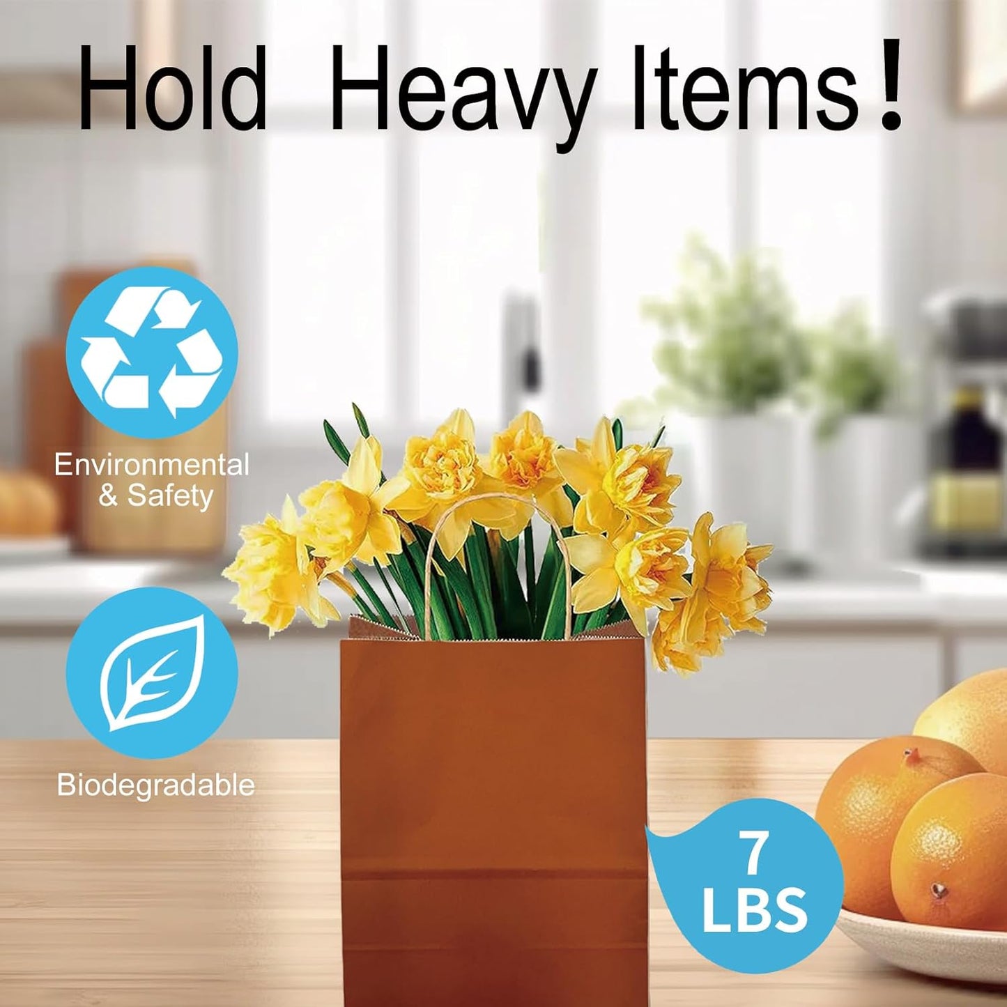 BAG BOX 100 Pack 5.9x3.1x8.25 Inch Orange Gift Bags with Handles,Bulk Kraft Paper Bags for Shopping, Retail, Merchandise, Wedding, Party Favors, Paper Grocery Sacks