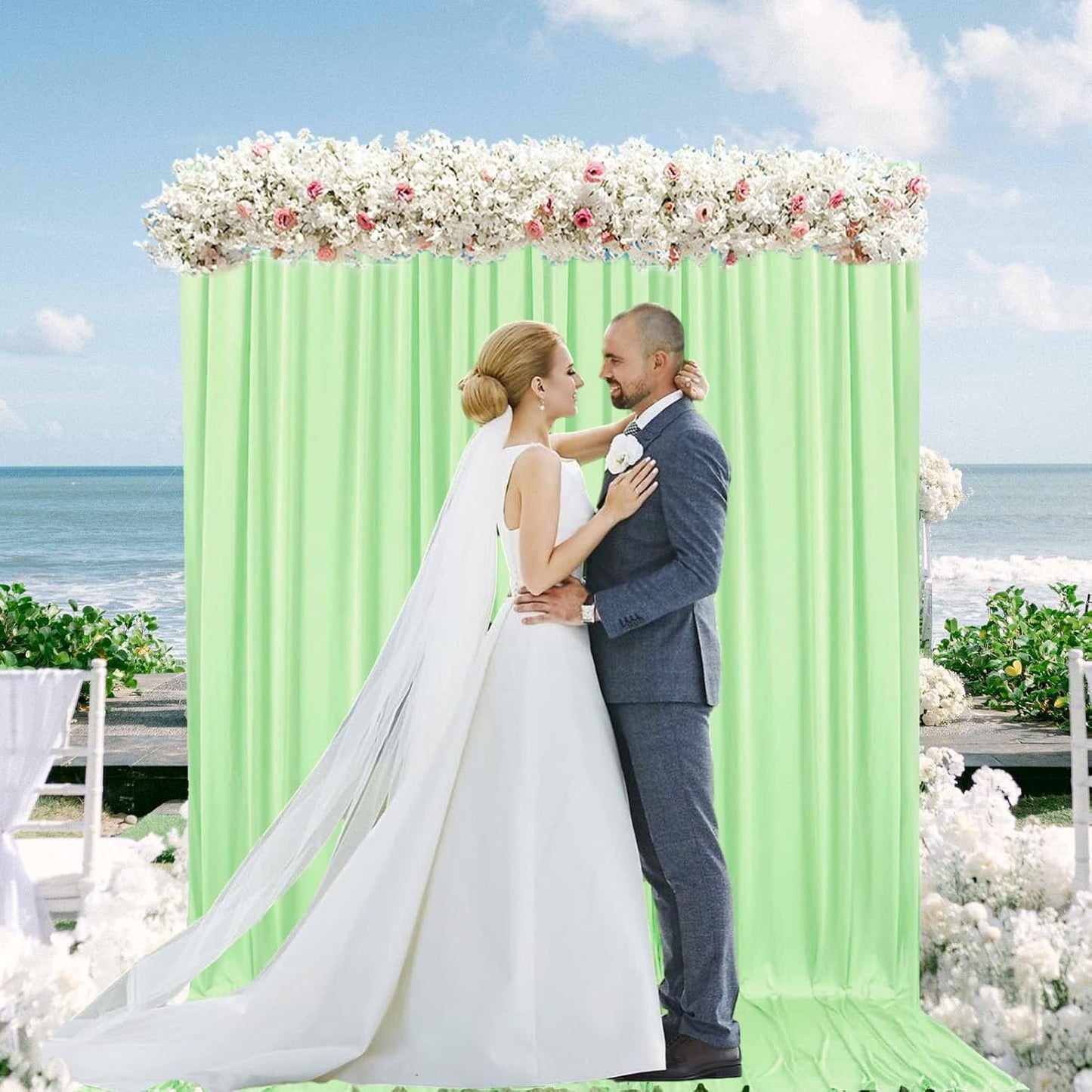 10 x 7 Feet Light Green Backdrop Curtain for Partie, Background Curtains for Photoshoot, Birthday, Wedding, Halloween, Thanksgiving, Christmas, New Year Party Decorations 5Ft x 7Ft, 2 Panels