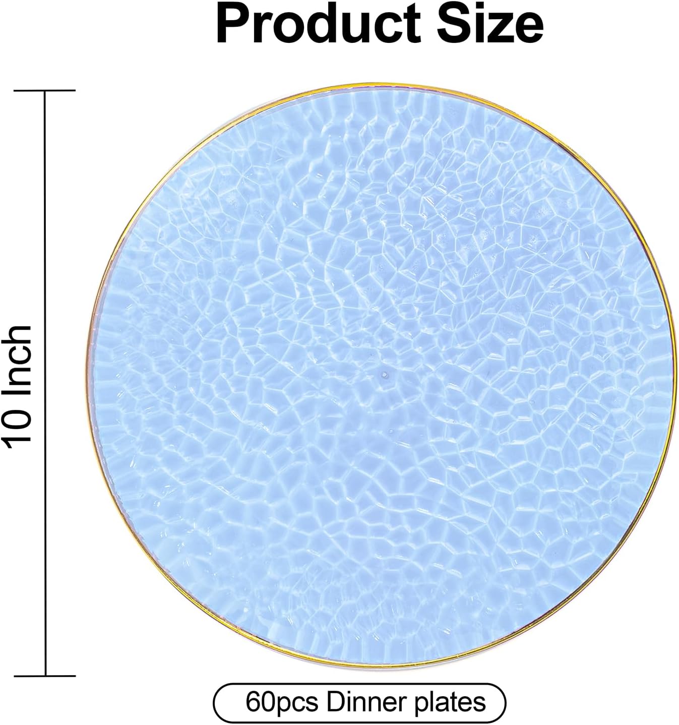 Rubtlamp 60 Pieces Blue Gold Plastic Plates - 10 inch Blue Plastic Dinner Plates - Hammer Pattern Design - Fancy Clear and Gold Disposable Plates Ideal for Wedding & Party