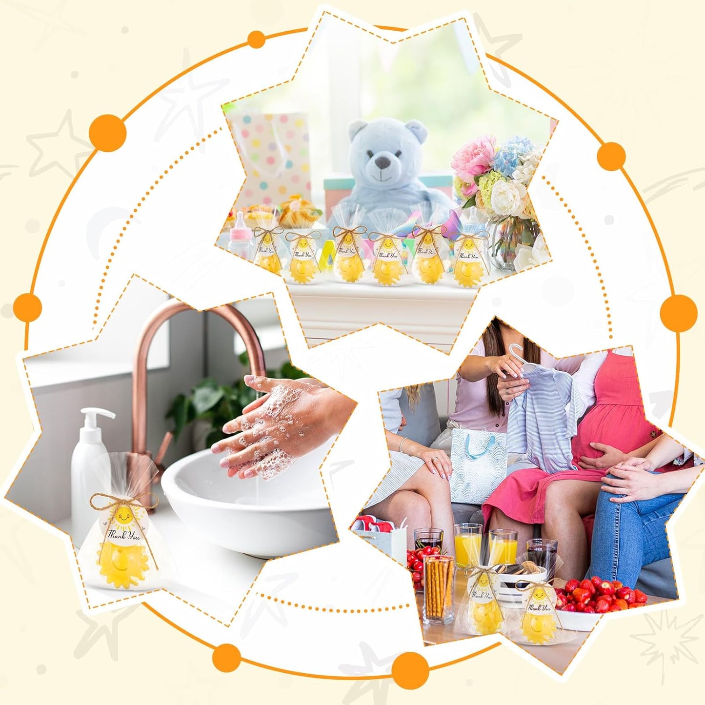 Demissle 20 Pcs Sun Soap Baby Shower Favors for Sunshine Party Here Comes the Son Baby Favors Mini Handmade Soap Gifts with Thank You Card for Guest Gender Reveal Party Decor(Yellow)