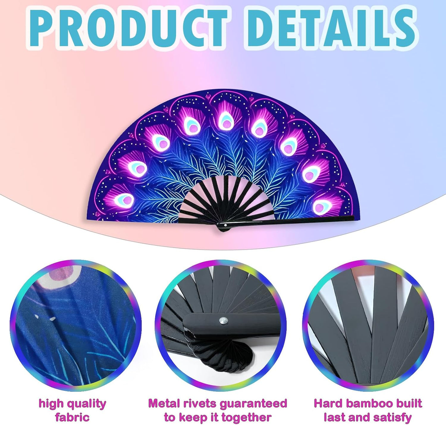 Boots on The Ground Fan, Large Folding Hand Fan for Women and Men, Popping Fans for Line Dancing for Raves, EDM, Dance Party, and Home Decoration