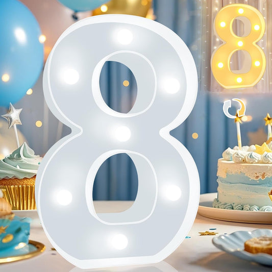 Pooqla LED Light Up Numbers, Warm White and Cool White Decorative Lighted Marquee Numbers for 8th Birthday Party, Gift for Boys Girls, Wedding, Night Light, 8th Birthday Decoration, Number 8