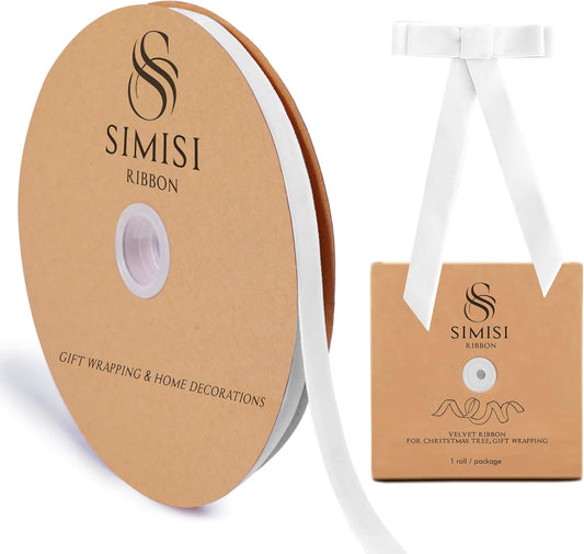 White Velvet Ribbon 3/8'' 25 Yards for Christmas Tree, Gift Wrapping, Flower Bouquet, Wreath Decorations, Bow Making