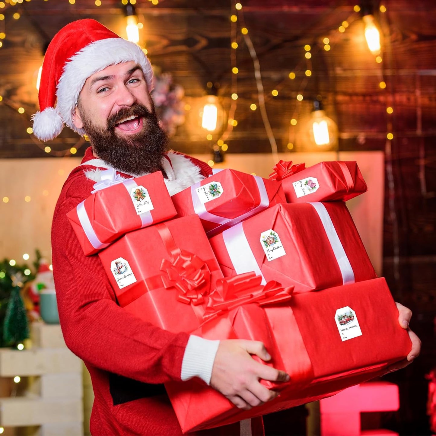 Christmas Gift Tags Stickers, 96Pcs Christmas Gift Labels Stickers, Self-Adhesive Christmas Name Tags for Xmas Gifts Wrap Presents Boxes Decoration, 2 x 3 Inch (Watercolor Blue)