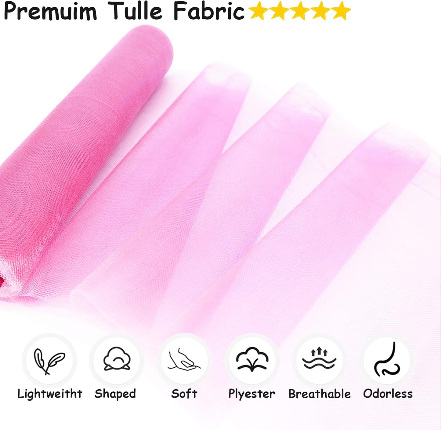 Pink Tulle Fabric Roll, 54 Inch by 10 Yards (30 ft) for Wedding Party Decoration Spool Bolt, Ceiling Decor, Tutu Skirt, Gift Wrapping, Soft & Drape (Pink)