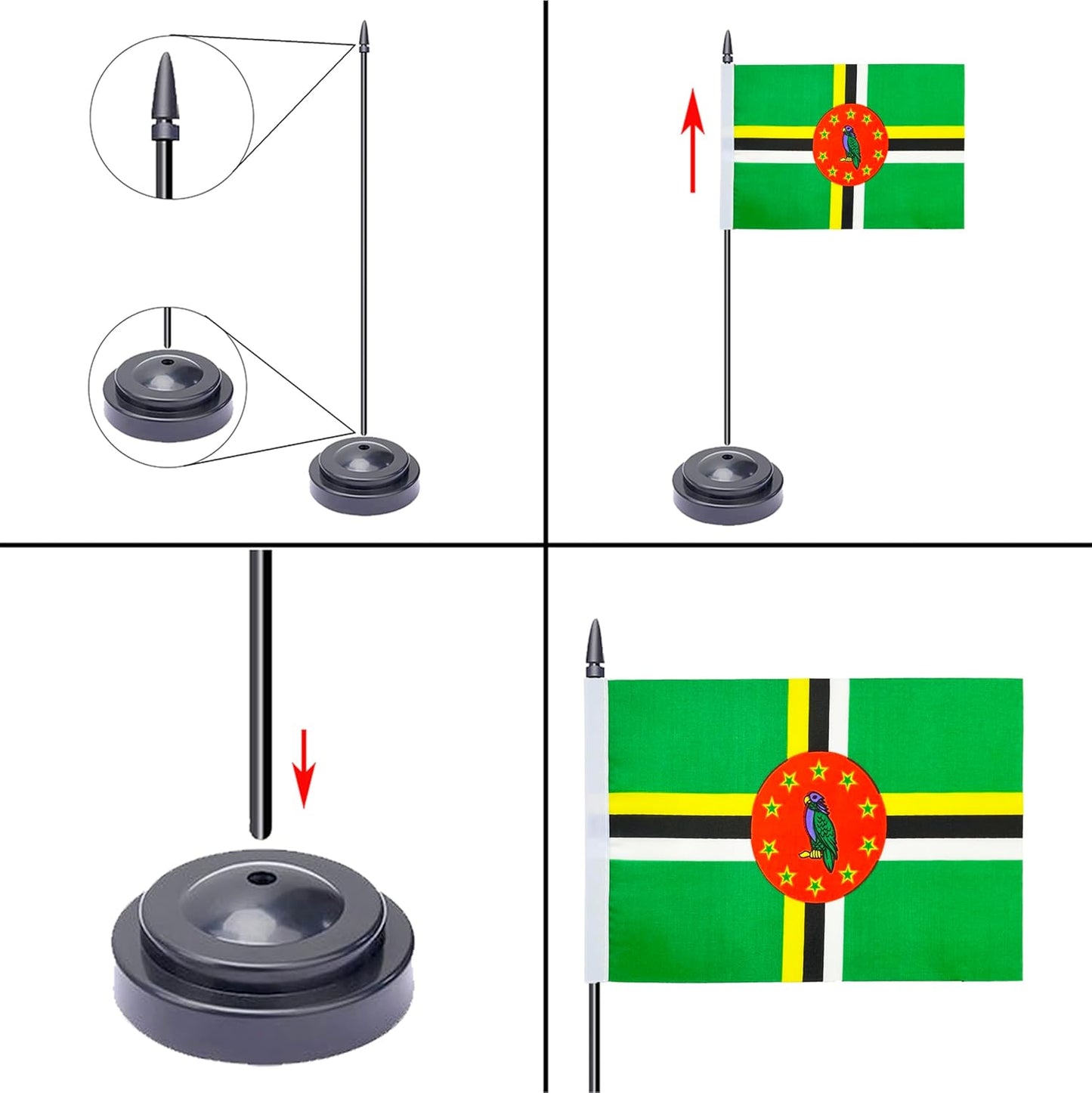 WXTWK 2 Pack Dominica Flag Dominica Deluxe Desk Flag Set - Mini Small Dominica Table Office Flags with Black 12" Solid Pole Stand Base Classroom Meeting Desktop Decorations