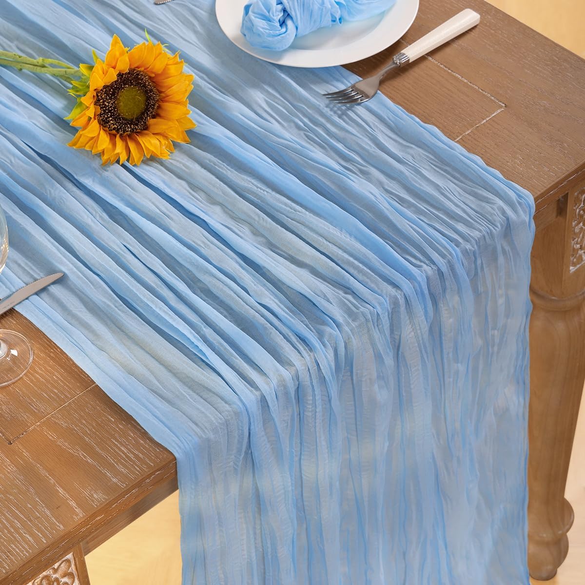 Baby Blue Cheesecloth Table Runner Fall Table Runner Boho Gauze 120 Inches Light Blue Cheese Cloth Fall Table Decorations for Thanksgiving Wedding Bridal Baby Boy Shower Birthday Party