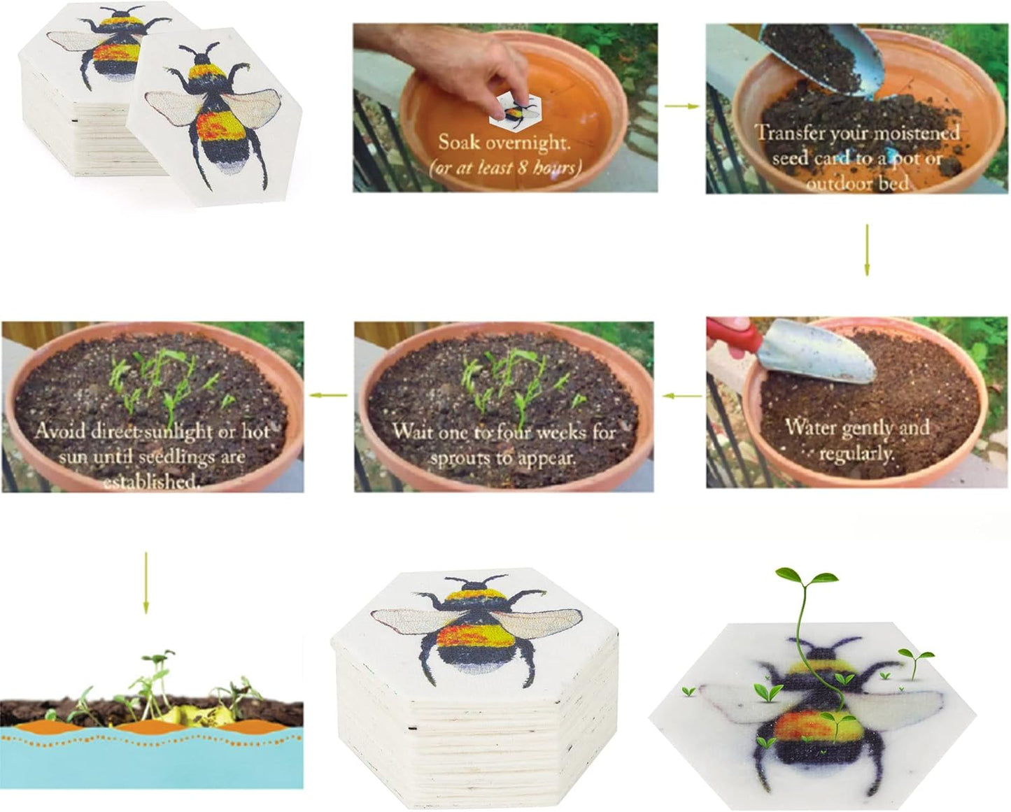 Plantable Wildflower Seed Paper Favors with Bee, Seed Packets Birthday Party Wedding Baby Shower Favors for Guests- Handmade Funeral Memorial Paper (Set of 24)