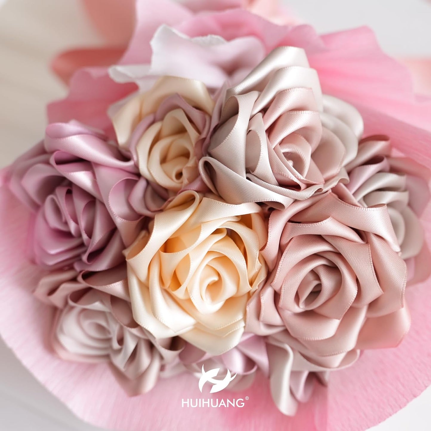 HUIHUANG Rose Pink Satin Ribbon - 1.5 inch Double Face, 50 Yards - Blush Pink Polyester Silk for Floral Bouquet, Wedding Invitations, Crafts, Gift Wrapping, Bows, Sewing, Party Decor