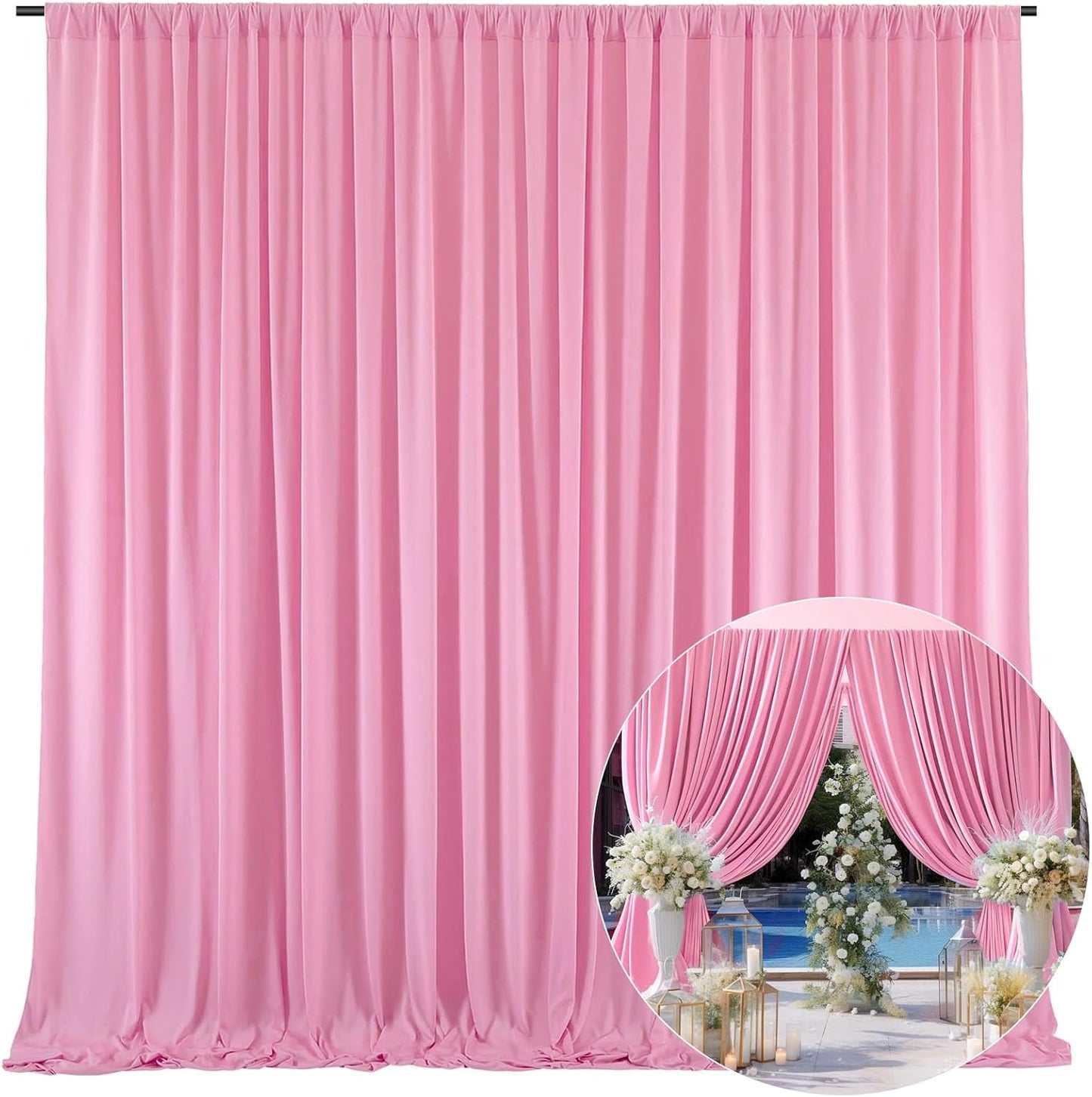10 x 10 Feet New Pink A Backdrop Curtain for Partie, Background Curtains for Photoshoot, Birthday, Wedding, Mardi Gras, Easter, Mother's Day Party Decorations 5Ft x 10Ft, 2 Panels