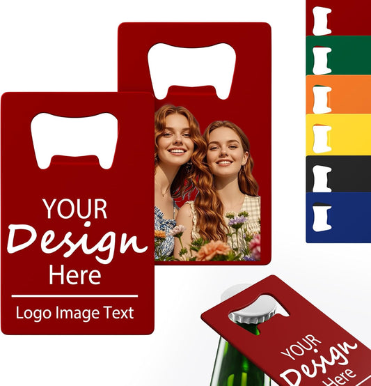 4-100 Pcs Personalized Bottle Opener, Custom Stainless Steel Credit Card Bottle Opener, Full Color Print for 6 Color, Design Your Text Logo for Bar, Wedding, Anniversaries, Party (Red)