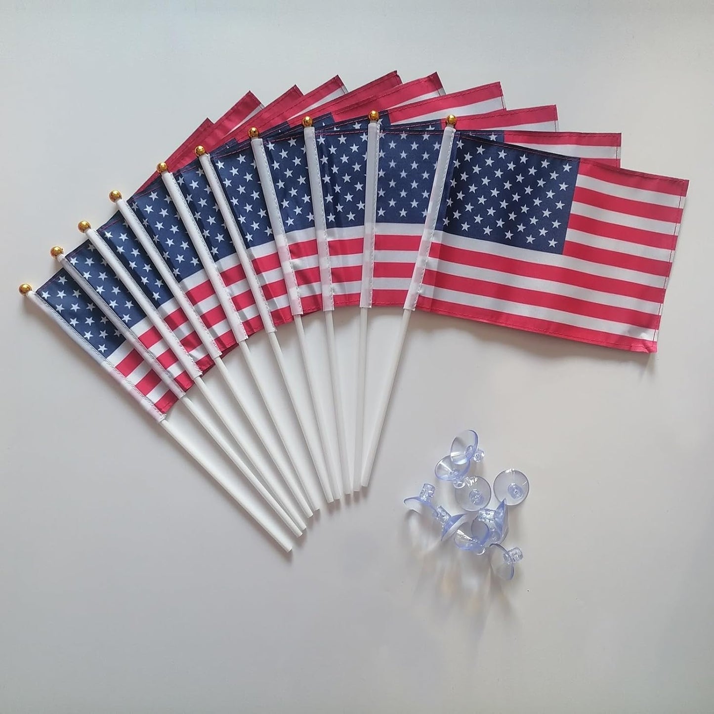 American Mini Flags with Suction Cup Handheld US Small Flags for Office Store Party Gardens Yards (double sided (set of 10))