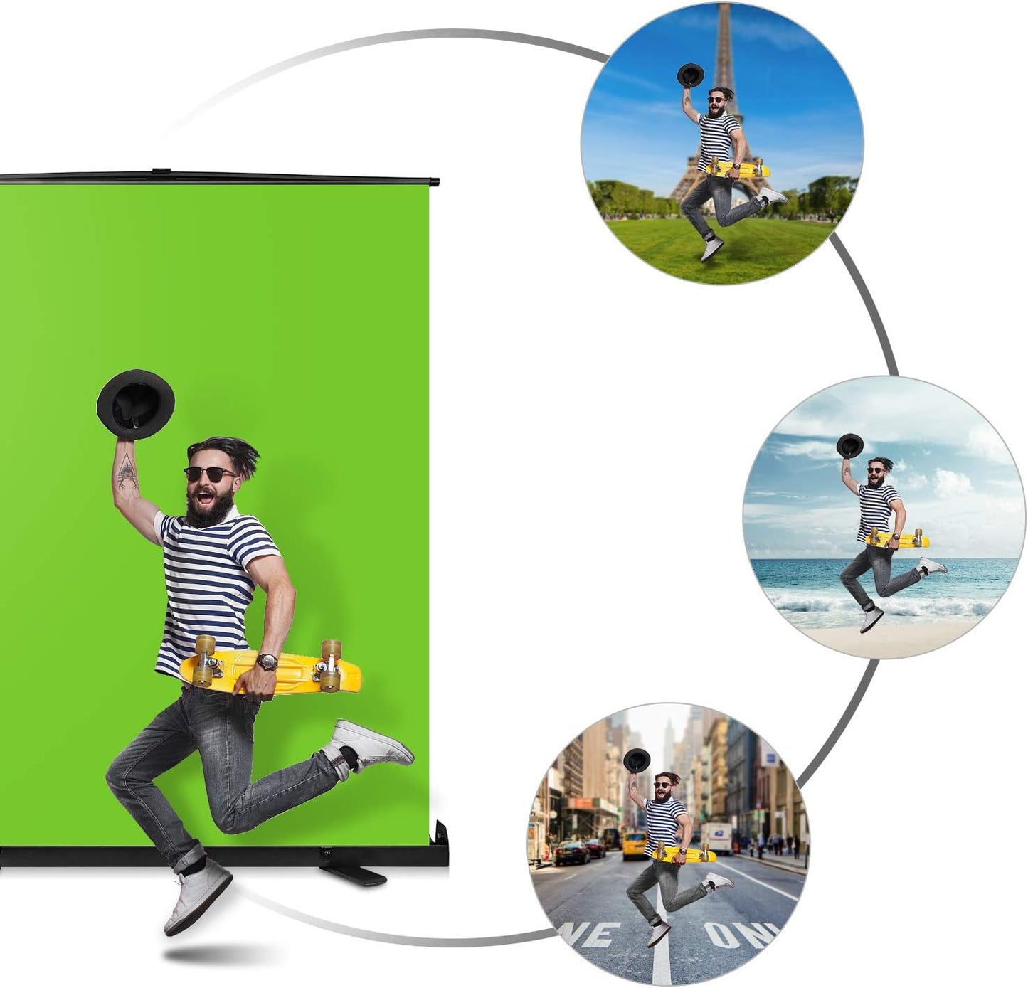 Upgrade Green Screen Size 61.1x72.5” Upgrade Version Collapsible Chromakey Panel Base Frame All in One Portable Design Punch-Free Set Up Easy Lock for Photo Live Game Tiktok Video (148x190cm)