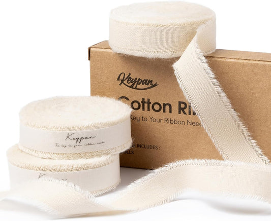 Nude Ribbon 5/8" x 21 Yards with Frayed Fringe Fabrics Cotton Ribbons for Gift Wrapping Wedding Invitations Flower Bouquet Baby Shower