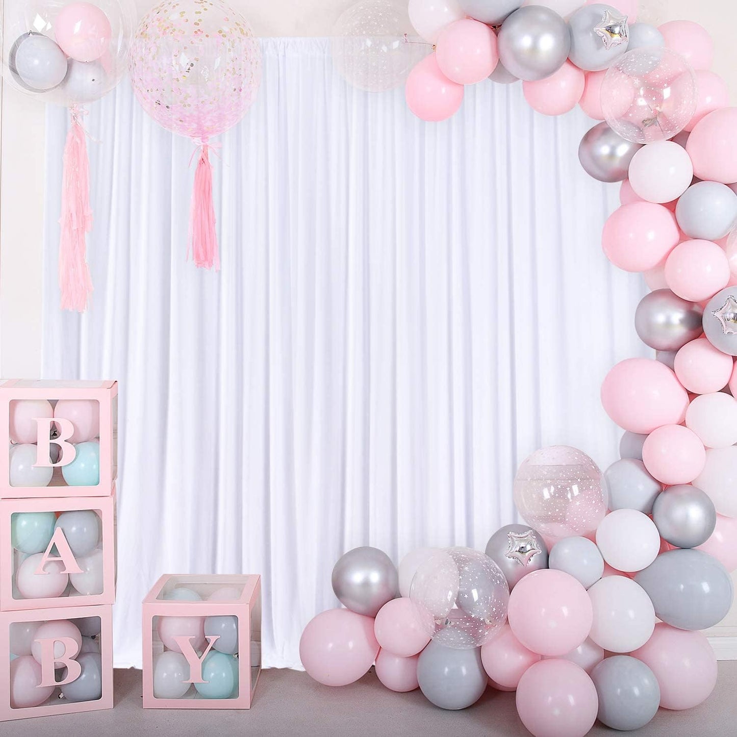 AK TRADING CO. 10 feet x 10 feet Polyester Backdrop Drapes Curtains Panels with Rod Pockets - Wedding Ceremony Party Home Window Decorations - White (Pack of 12)