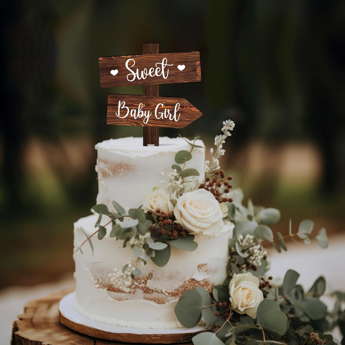 Rustic Sweet Baby Girl Cake Topper in Wood Baby Shower Gender Reveal Party Cake Decoration