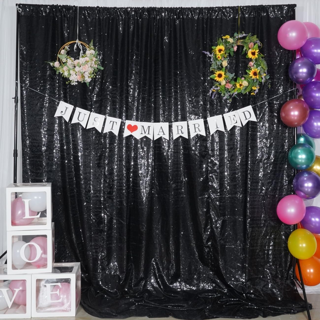 Poise3EHome Black Sequin Backdrop (6Ft x 6Ft),Thick Satin Black Sequin Photo Backdrop Curtain,Sparkly Opaque Photography Curtain Sequence Xmas Thanksgiving Backdrop for Wedding Party Decor