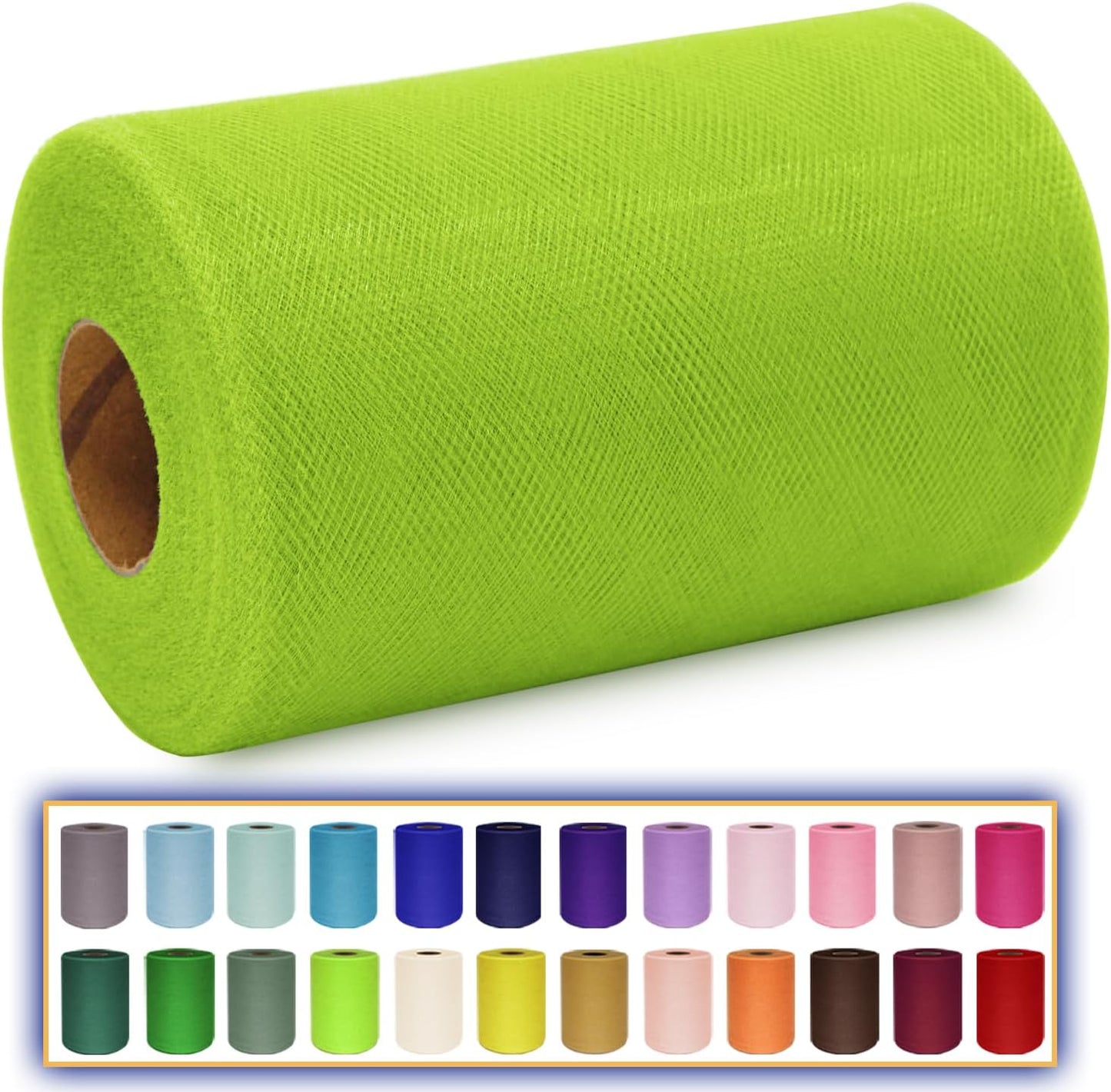 Lime Green Tulle Fabric Roll 6 Inch X 300 FT (100 Yards) Matte Tulle Ribbon Netting Mesh Spool for DIY Tutu Skirt Wedding Bow Gift Wrapping Baby Shower Christmas Party Halloween Decorations