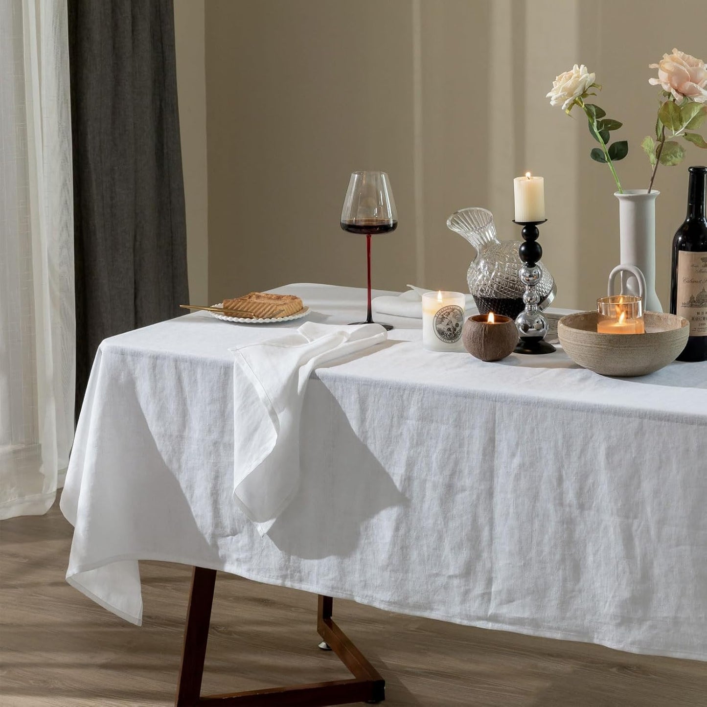 Talasily Linen Tablecloth 100% Pure Linen Table Cloth 60x144 Inches Rectangle Tablecloths Washable Cloths for Kitchen, Dining, Buffet Parties, Holidays, Picnic, Weddings and Restaurants-White