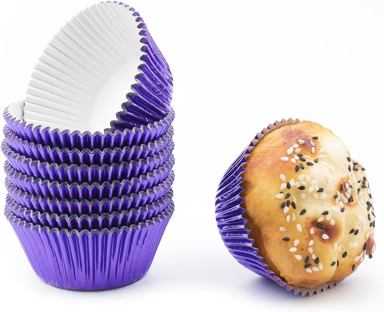 Gifbera Purple Foil Cupcake Liners - Standard Size Metallic Muffin Baking Cups/Cases, 200-Count
