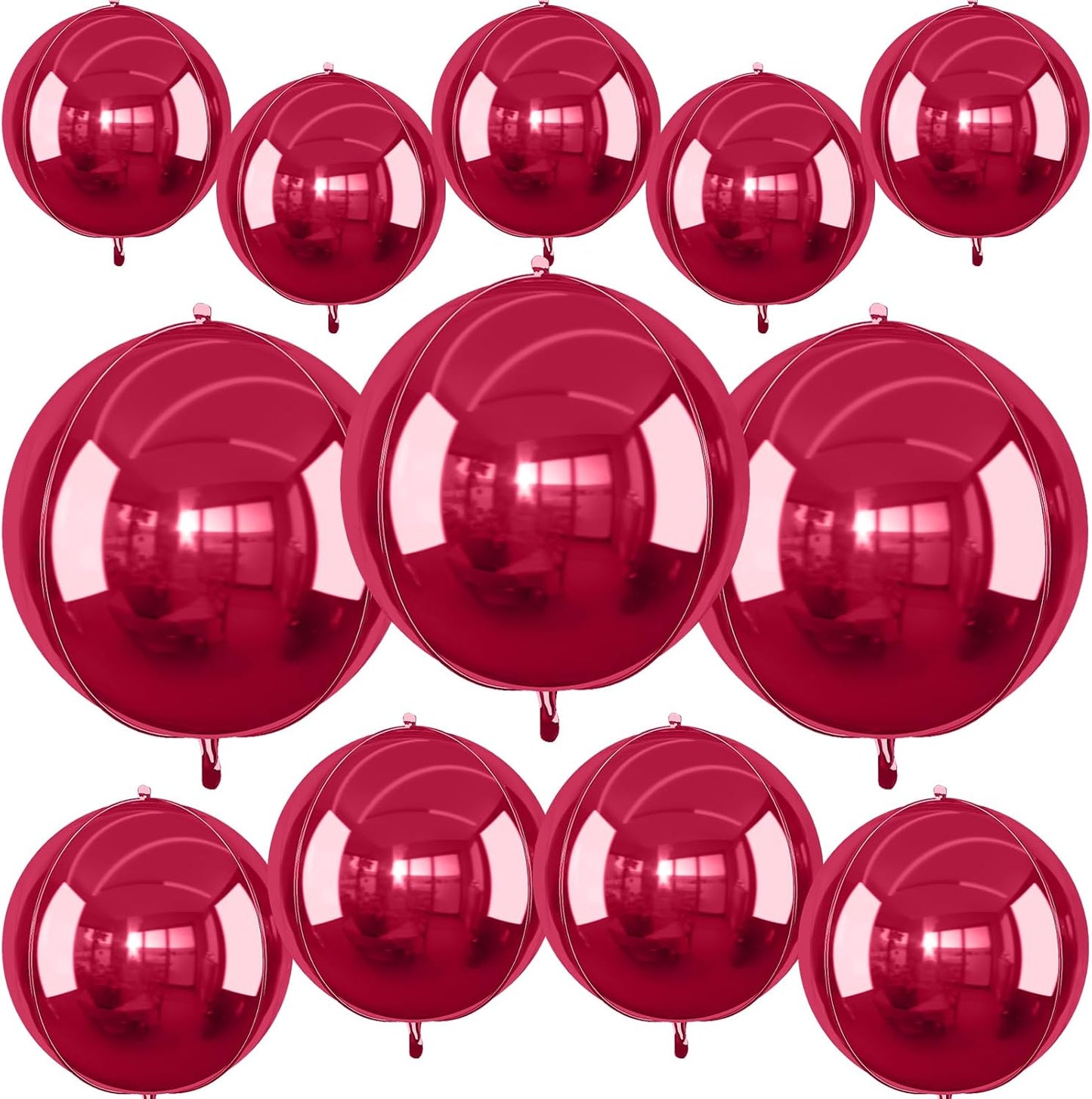 12Pcs Burgundy Red Round Foil Balloons, 22" 15" 10" 4D Helium Maroon Ball Balloon, Metallic Deep Red Foil Balloon for Birthday Graduation Wedding Baby Shower Valentine's Day Prom Party Decorations