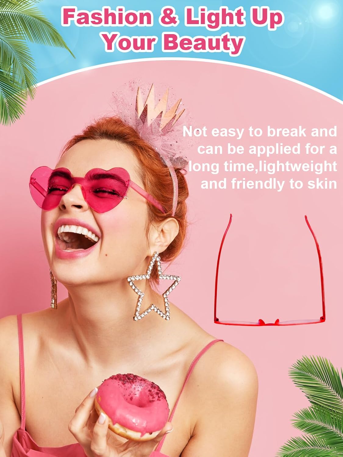 12 Pairs Heart Shaped Sunglasses for Women Colorful Glasses Fun Trendy Transparent Heart Sunglasses Party Favor (1 Pair-Rose)