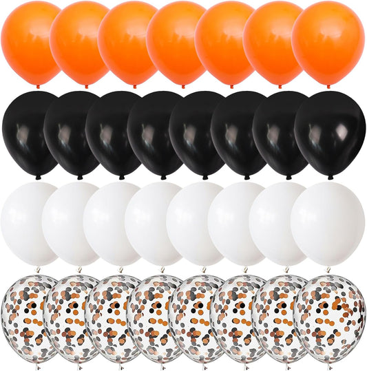 Orange Black White Balloons, 60 Packs 12 Inch Halloween Party Balloons, Black and Orange Helium Balloon with Confetti Balloons for Happy Halloween Wedding Birthday Baby Shower Party Decorations