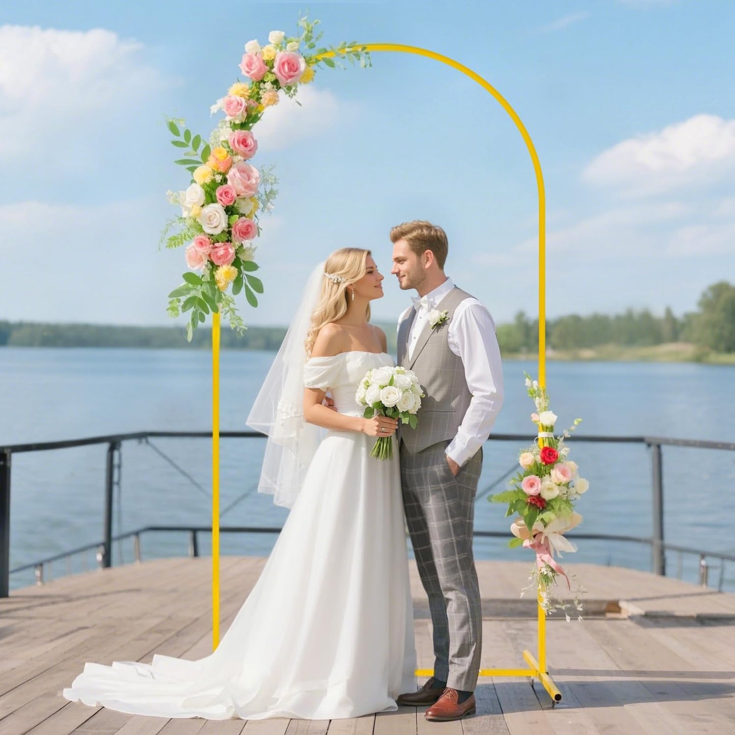 7.2FT Arch Backdrop Stand and Dusty Blue Arch Cover Set Metal Arch Stand Backdrop with Wedding Arch Stand Covers Balloon Arched Frame with Cover for Baby Shower Birthday Party Ceremony Grad Decor