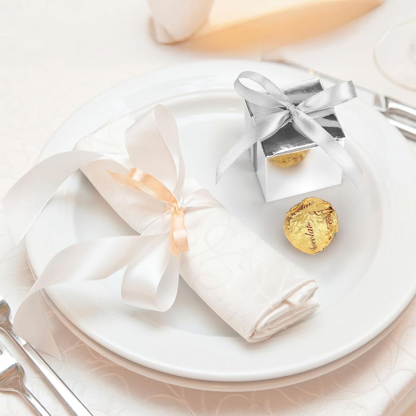 EUSOAR Small Gift Boxes with Lids, 120pcs 2x2x2 Inches Silver Party Favor Box Advent Calendar Boxes with Ribbon, Cube Candy Box Mini Muffins Bags Macaron Container for Wedding Birthday Party Supplies