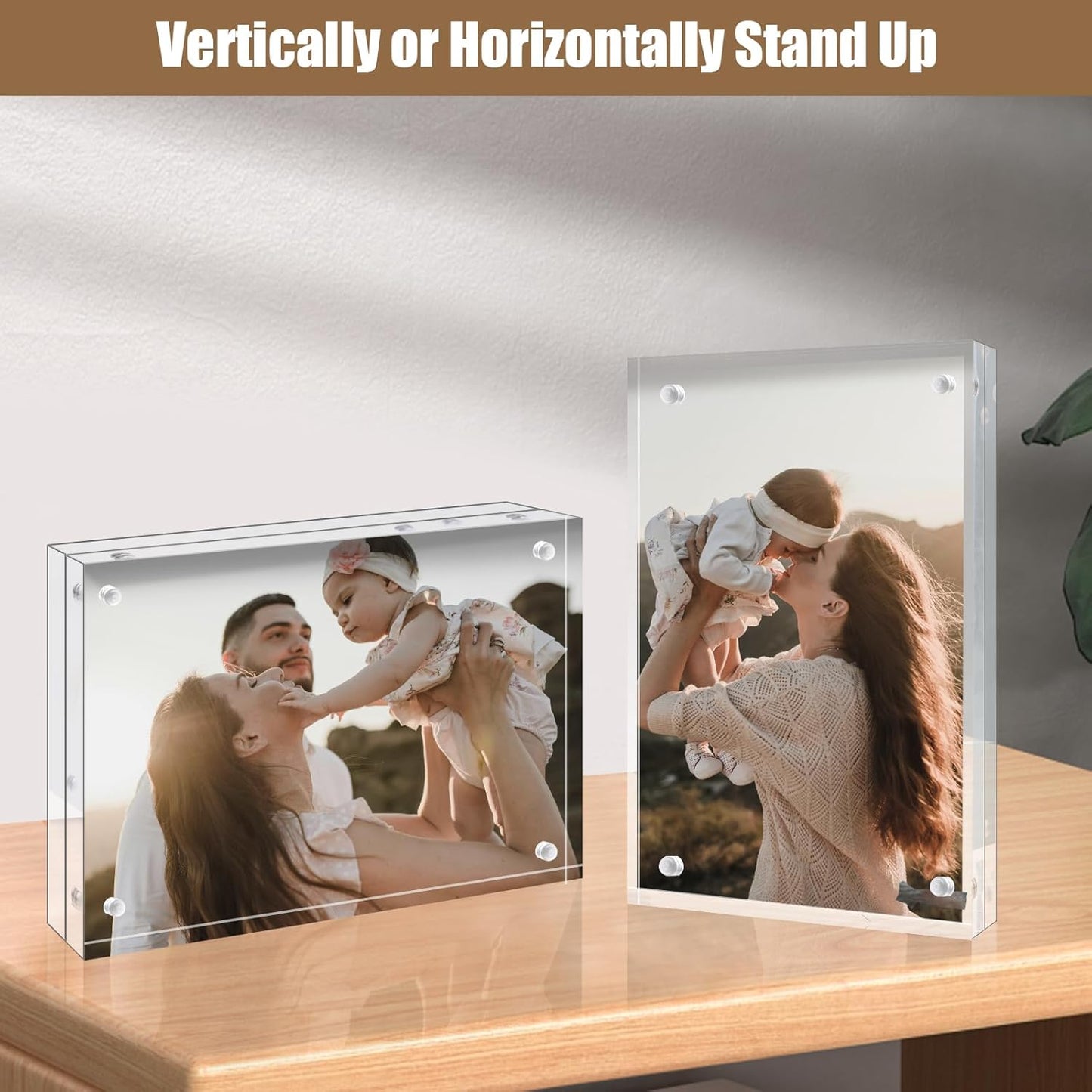 Egofine 4x6 Acrylic Frame, 20mm Thicker Frameless Clear Picture Frame, Double Sided Magnetic Picture Frame, Free Standing Desktop Display