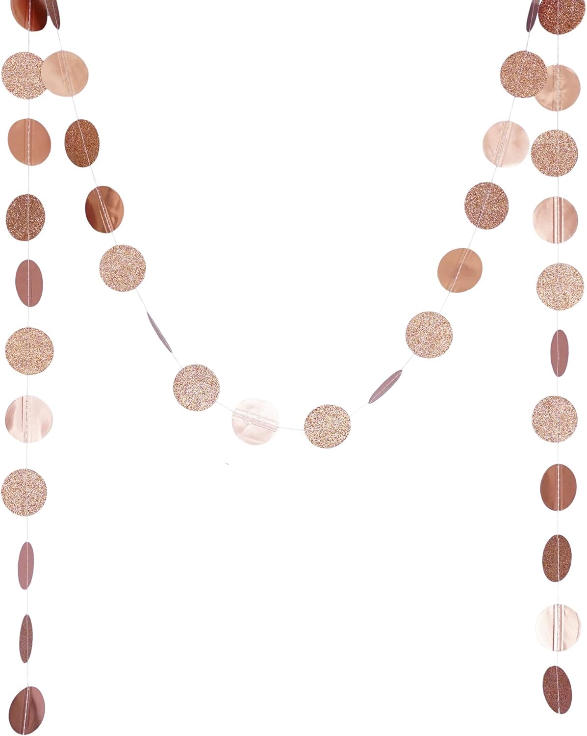 Circle Dots Paper Party Garland Streamer Backdrop (10-Pack, 10 Feet Per Garland, 100 Feet Total) - Rose Gold Glitter