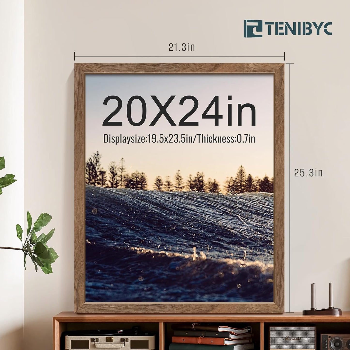 20x24 Picture Frame 4 Pack, Brown Walnut Wood Poster Frame, Horizontal and Vertical Display, Wall Hanging