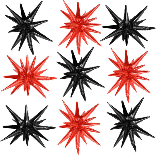 Black Red Star Balloons,9Pcs 22Inch Black Red Explosion Spike Cone Helium Polyester Film Star Foil Balloons for Birthday Halloween Anniversary Baby Shower Party Decorations