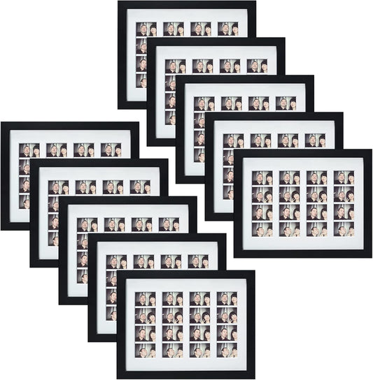 Golden State Art, 8.5x11 Photo Frame with Mat for 4 2x6 Photo Booth Pictures, Includes Real Glass & Easel Back Display, Make A Good Gifts, Black, 10 Pack