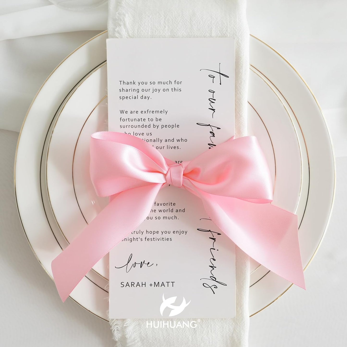 HUIHUANG Pink Satin Ribbon 1-1/2 inch x 50 Yards Double-Faced Silk Like Ribbon for Flower Bouquet, Eternal Flowers, DIY Crafts, Party Favors, Bridal Shower Wedding Decor, Gift Wrapping, Bows